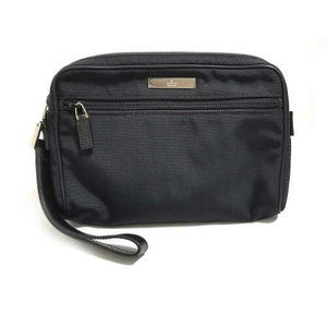 Gucci Shoulder Bag Pouch Black Plain Nylon Logo Plate Wristlet